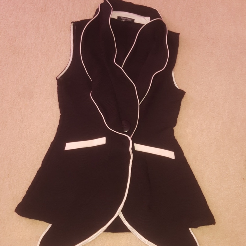 Long black and white vest